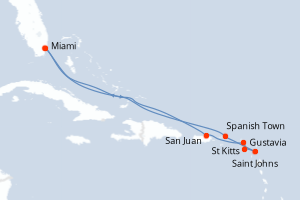 Carte itinéraire croisière  - 10 jours au départ de Miami - Caraïbes Bahamas