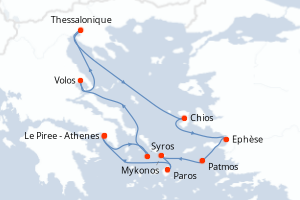 Carte itinéraire croisière  - 10 jours au départ de Le Piree - Athenes - Méditerranée