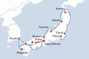 Carte itinéraire croisière  - 14 jours au départ de Tokyo - Asie