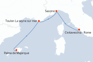 Carte itinéraire croisière - 3 jours au départ de Civitavecchia - Rome - Iles Baleares