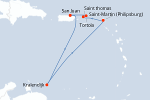 Carte itinéraire croisière  - 7 jours au départ de San Juan - Caraïbes Bahamas
