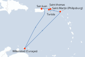 Carte itinéraire croisière  - 7 jours au départ de San Juan - Caraïbes Bahamas