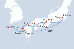 Carte itinéraire croisière - 11 jours au départ de Tokyo - Asie