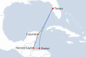 Carte itinéraire croisière  - 7 jours au départ de Tampa - Caraïbes Mexique