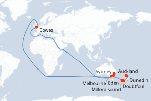 Carte itinéraire croisière - 10 jours au départ de Sydney - Australie Nouvelle Zélande