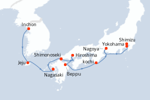 Carte itinéraire croisière - 9 jours au départ de Inchon - Asie