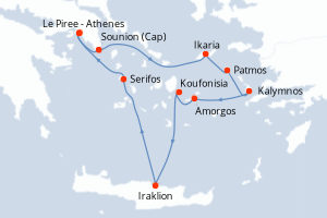 Carte itinéraire croisière Grèce inexplorée : les îles de la mer Égée - 7 jours au départ de Le Piree - Athenes - Iles Grecques