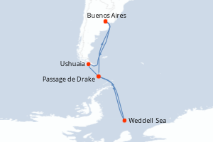 Carte itinéraire croisière - 13 jours au départ de Buenos Aires - Amérique du Sud