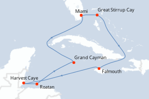 Carte itinéraire croisière  - 10 jours au départ de Miami - Caraïbes Bahamas