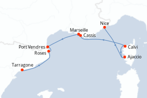 Carte itinéraire croisière - 7 jours au départ de Nice - Méditerranée