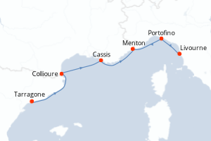 Carte itinéraire croisière - 5 jours au départ de Tarragone - Méditerranée