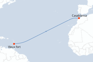 Carte itinéraire croisière - 12 jours au départ de Vieux fort - Transatlantique