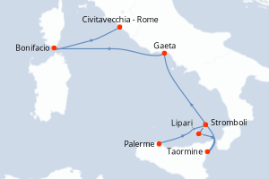 Carte itinéraire croisière - 5 jours au départ de Palerme - Méditerranée