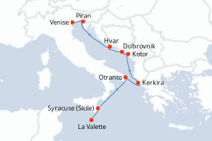 Carte itinéraire croisière - 9 jours au départ de La Valette - Méditerranée