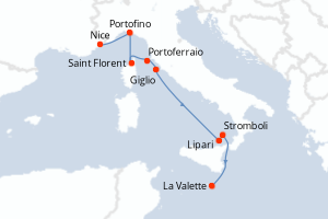 Carte itinéraire croisière - 9 jours au départ de Nice - Méditerranée