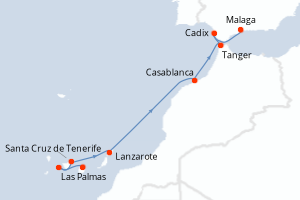 Carte itinéraire croisière - 8 jours au départ de Las Palmas - Méditerranée