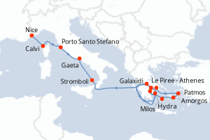 Carte itinéraire croisière - 12 jours au départ de Nice - Méditerranée