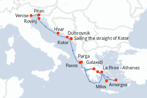 Carte itinéraire croisière - 11 jours au départ de Le Piree - Athenes - Méditerranée