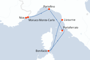 Carte itinéraire croisière - 5 jours au départ de Nice - Méditerranée