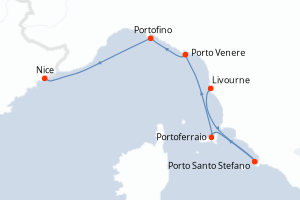 Carte itinéraire croisière - 5 jours au départ de Livourne - Méditerranée