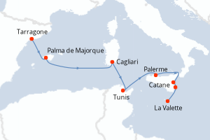 Carte itinéraire croisière - 8 jours au départ de Tarragone - Méditerranée