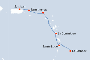Carte itinéraire croisière - 5 jours au départ de San Juan - Caraïbes Bahamas