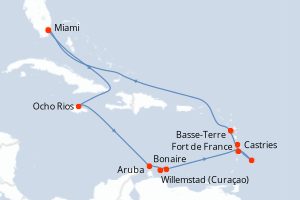 Carte itinéraire croisière  - 14 jours au départ de Miami - Caraïbes Bahamas