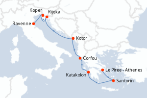 Carte itinéraire croisière - 7 jours au départ de Le Piree - Athenes - Méditerranée