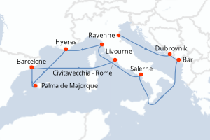 Carte itinéraire croisière  - 10 jours au départ de Ravenne - Méditerranée