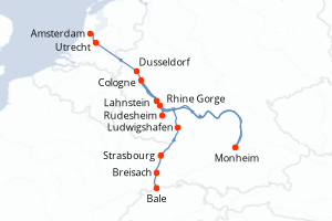 Carte itinéraire croisière - 7 jours au départ de Bale - Europe du Nord