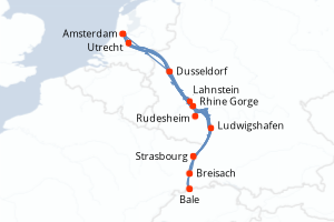 Carte itinéraire croisière - 7 jours au départ de Amsterdam - Europe du Nord