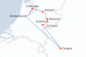 Carte itinéraire croisière - 7 jours au départ de Cologne - Rhin Main Moselle