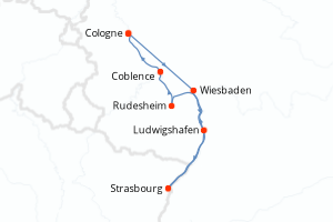 Carte itinéraire croisière - 5 jours au départ de Cologne - Rhin Main Moselle
