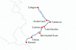 Carte itinéraire croisière - 8 jours au départ de Cologne - Rhin Main Moselle