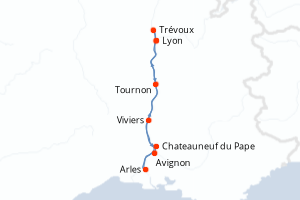 Carte itinéraire croisière - 7 jours au départ de Lyon - Rhône Saone