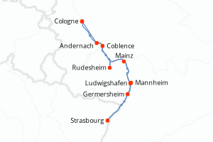 Carte itinéraire croisière - 7 jours au départ de Cologne - Rhin Main Moselle