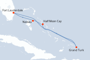 Carte itinéraire croisière - 5 jours au départ de Fort Lauderdale - Caraïbes Bahamas