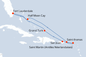 Carte itinéraire croisière - 8 jours au départ de Fort Lauderdale - Caraïbes Bahamas