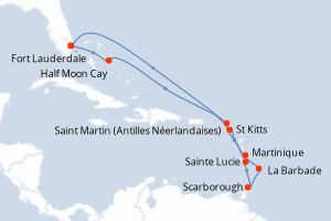 Carte itinéraire croisière - 12 jours au départ de Fort Lauderdale - Caraïbes Bahamas