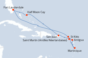 Carte itinéraire croisière - 10 jours au départ de Fort Lauderdale - Caraïbes Bahamas