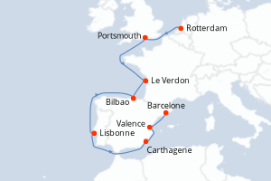 Carte itinéraire croisière - 10 jours au départ de Rotterdam - Méditerranée