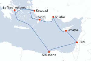 Carte itinéraire croisière - 11 jours au départ de Le Piree - Athenes - Méditerranée