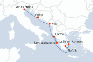 Carte itinéraire croisière - 7 jours au départ de Venise Fusina - Méditerranée