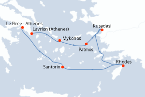 Carte itinéraire croisière - 4 jours au départ de Lavrion (Athenes) - Méditerranée