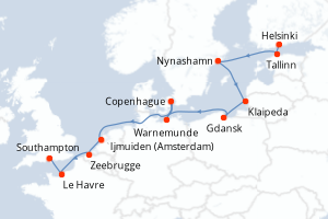 Carte itinéraire croisière - 11 jours au départ de Helsinki - Europe du Nord
