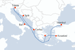 Carte itinéraire croisière - 8 jours au départ de Istanbul - Méditerranée