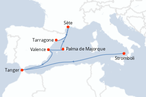 Carte itinéraire croisière - 7 jours au départ de Stromboli - Méditerranée