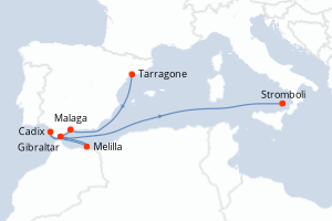 Carte itinéraire croisière - 7 jours au départ de Tarragone - Méditerranée
