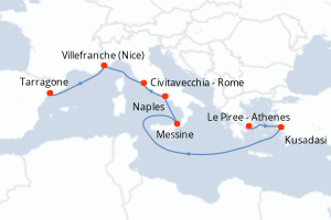 Carte itinéraire croisière - 8 jours au départ de Le Piree - Athenes - Méditerranée