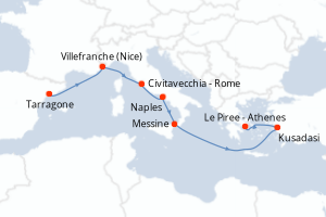 Carte itinéraire croisière - 8 jours au départ de Tarragone - Méditerranée